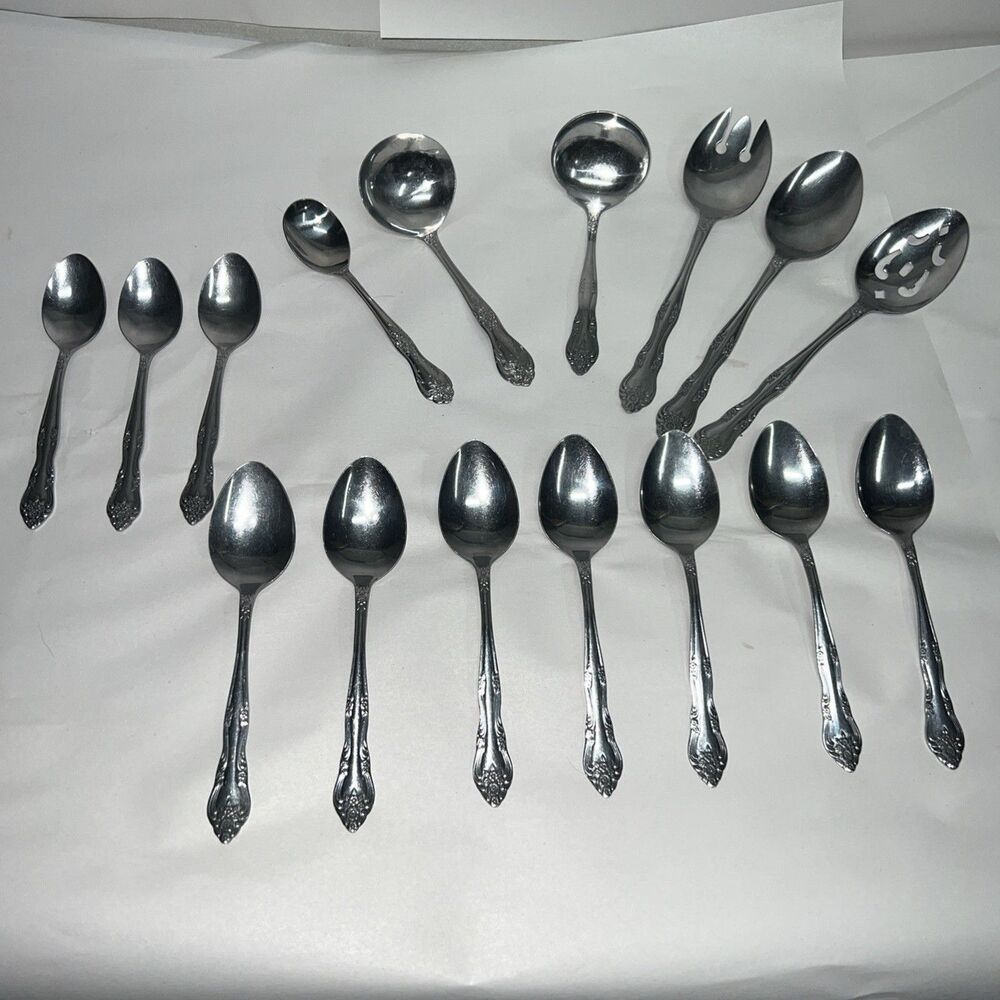 Rogers Co Stainless Korea Rose Floral Scroll 16 spoons Flatware Silverware